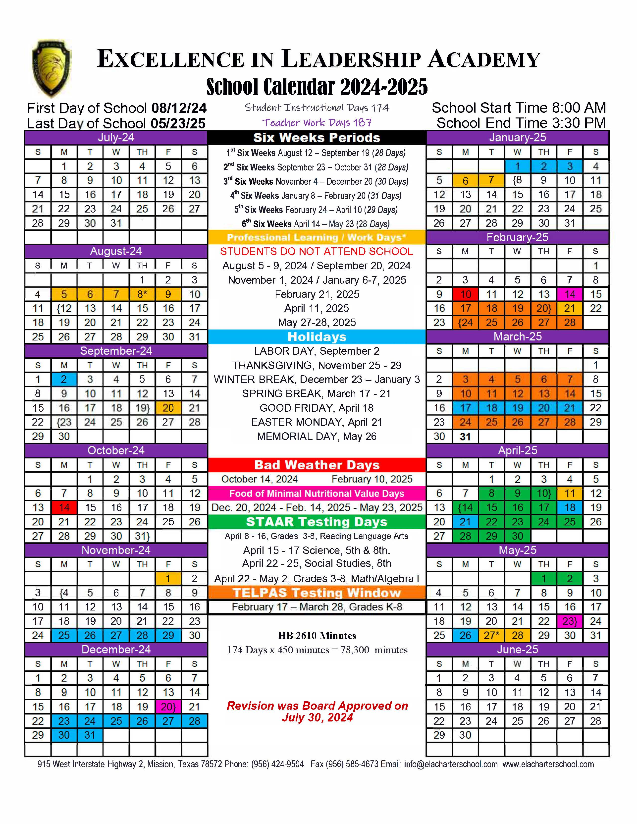 School Calendar 2024-2025